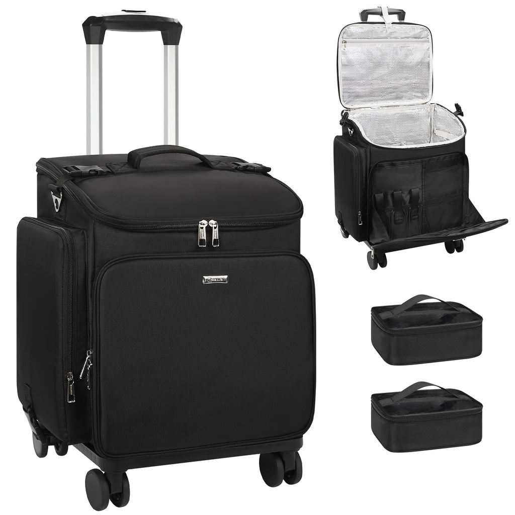Relavel Hairstylist Rolling Makeup Case With a Removable, Foldable Pull Rod and 4 Removable 360° Spinner Wheels