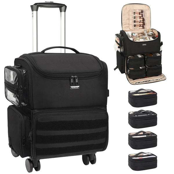 Relavel Rolling Makeup Case With a Removable, Foldable Pull Rod and 4 Removable 360° Spinner Wheels