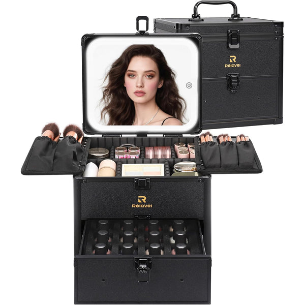 Available for sale in the United States only.Relavel Dual Layer Makeup Case with LED Mirror