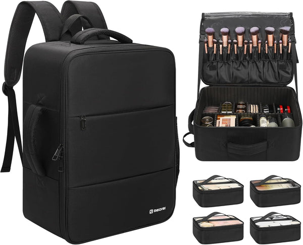 Relavel Extra Large Makeup Backpack with 4 Clear Bags