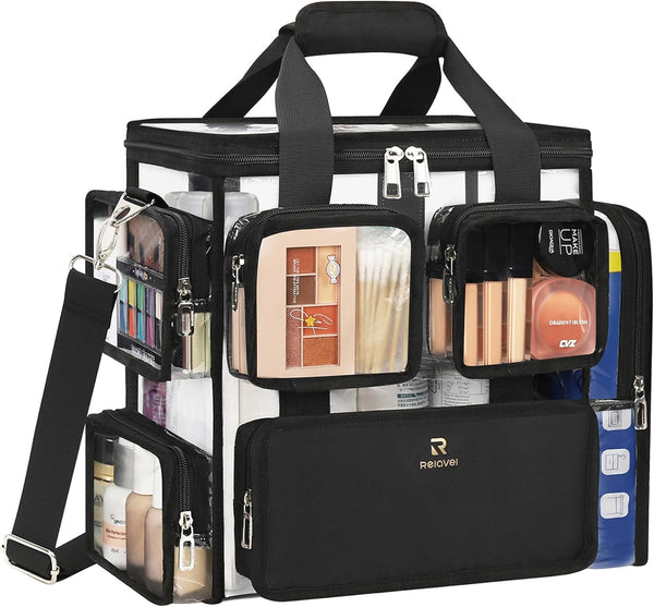 Relavel Large Clear Travel Makeup Bag with Removable Dividers