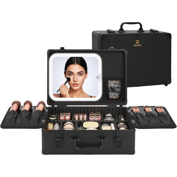Available for sale in the United States only.Relavel Medium Makeup Case with Rechargeable Light up Mirror and Adjustable Dividers