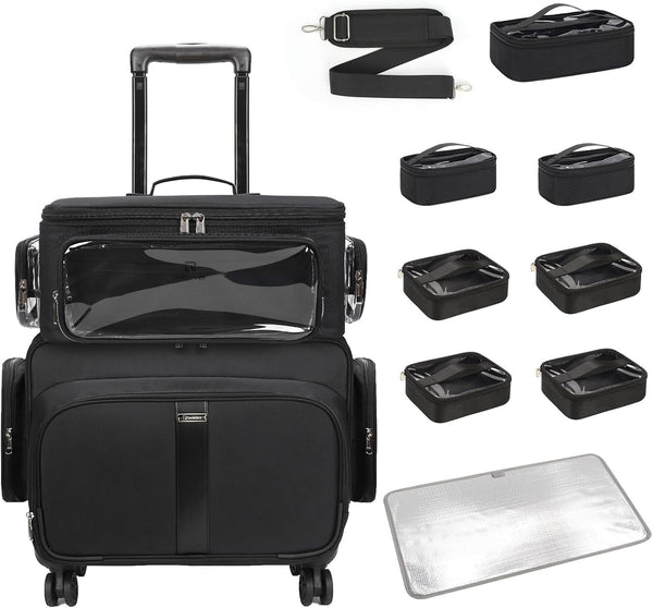 Available for sale in the United States only.Rolling Extra Large Makeup Train Case with 4 wheels and Large Makeup Case